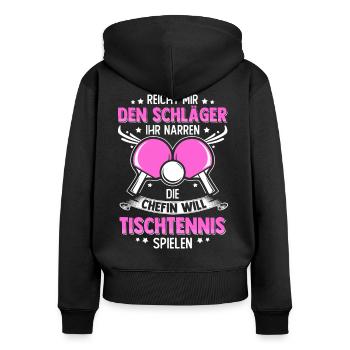 Tischtennis Tischtennisspielerin Spruch Geschenk - Frauen Premium Bio Zip Hoodie - Schwarz - Hinten - Julia (174cm)
