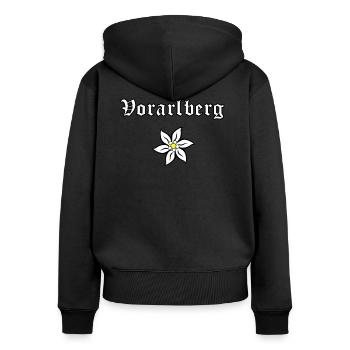 Edelweiß - Vorarlberg - Frauen Premium Bio Zip Hoodie - Schwarz - Hinten - Julia (174cm)