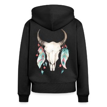 Animal Skull with feathers. - Women's Premium Organic Zip Hoodie - black - Back - Julia (174cm)