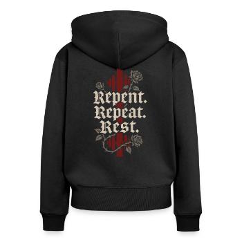 Goth Gym Dark Fitness Alternatives Training Gothic - Frauen Premium Bio Zip Hoodie - Schwarz - Hinten - Julia (174cm)