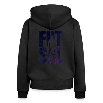 Cadeau de logo futsal - Sweat à capuche zippé Premium bio Femme - noir - Dos - Julia (174cm)
