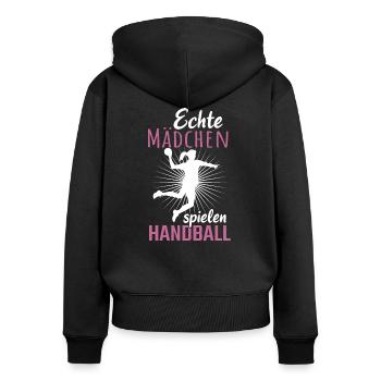 Echte Mädchen spielen Handball - Frauen Premium Bio Zip Hoodie - Schwarz - Hinten - Julia (174cm)