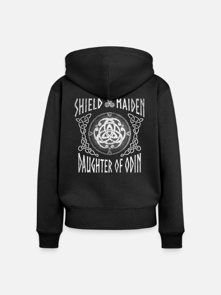 Vikings Shildmaid - Córka Odyna - Premium økologisk hoodie med lynlås til kvinder - sort