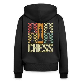 Schach Schachbrett Vintage - Frauen Premium Bio Zip Hoodie - Schwarz - Hinten - Julia (174cm)