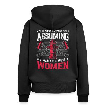 En supposant que j’étais comme la plupart des femmes pompier - Sweat à capuche zippé Premium bio Femme - noir - Dos - Julia (174cm)