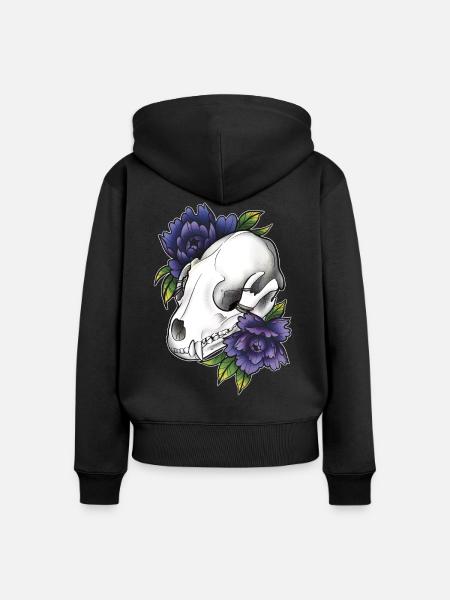 Fantasy Waschbär Schädel - Frauen Premium Bio Zip Hoodie - Schwarz