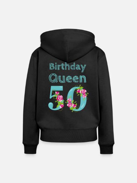 Verjaardagscadeau vrouwen 50 jaar verjaardagskoningin - Premium økologisk hoodie med lynlås til kvinder - sort
