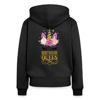 Cadeau d'anniversaire fille anniversaire reine licorne - Sweat à capuche zippé Premium bio Femme - noir - Dos - Julia (174cm)