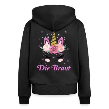 Damen JGA Geschenk Junggesellenabschied Die Braut - Frauen Premium Bio Zip Hoodie - Schwarz - Hinten - Julia (174cm)