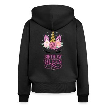 Birthday Queen Einhorn Geburtstag Mädchen Damen - Frauen Premium Bio Zip Hoodie - Schwarz - Hinten - Julia (174cm)