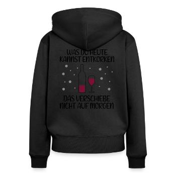 Wein Liebhaber Lustiger Wein Spruch Geschenk - Frauen Premium Bio Zip Hoodie - Schwarz - Hinten - Julia (174cm)