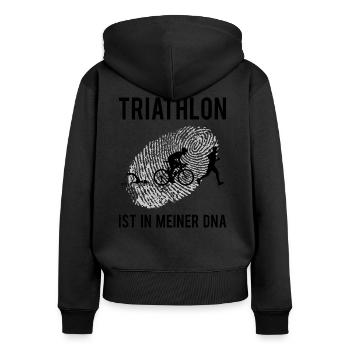 Triathlon Ausdauersport Mehrkampf Spruch Geschenk - Frauen Premium Bio Zip Hoodie - Schwarz - Hinten - Julia (174cm)