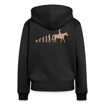 Reiten Reiterin Pferd Evolution Lustig Geschenk - Frauen Premium Bio Zip Hoodie - Schwarz - Hinten - Julia (174cm)