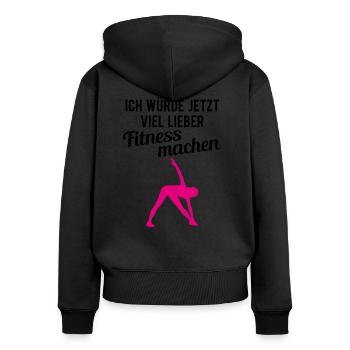 Home Workout Training Fitness Spruch Geschenk - Frauen Premium Bio Zip Hoodie - Schwarz - Hinten - Julia (174cm)
