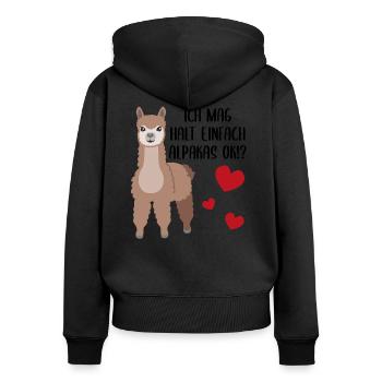 Lama Alpaka Geschenk Lustiger Spruch Witzig - Frauen Premium Bio Zip Hoodie - Schwarz - Hinten - Julia (174cm)