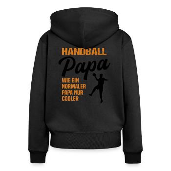 Handballer Papa Handball Sportler Geschenk Herren - Frauen Premium Bio Zip Hoodie - Schwarz - Hinten - Julia (174cm)