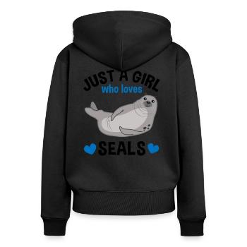 Robbe Seehund Seelöwe Tierliebhaber Damen Mädchen - Frauen Premium Bio Zip Hoodie - Schwarz - Hinten - Julia (174cm)