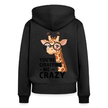 Verrückte Giraffe, You’re giraffing me crazy - Frauen Premium Bio Zip Hoodie - Schwarz - Hinten - Julia (174cm)