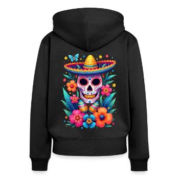 Hispanic Heritage Schädel mit Blumen - Frauen Premium Bio Zip Hoodie - Schwarz - Hinten - Julia (174cm)