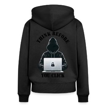 Denke nach bevor du klickst - Cyber Sicherheit - Frauen Premium Bio Zip Hoodie - Schwarz - Hinten - Julia (174cm)