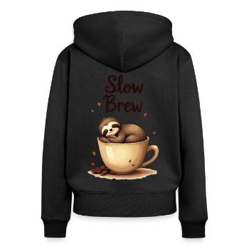 Slow Brew Coffee Sloth - Women's Premium Organic Zip Hoodie - black - Back - Julia (174cm)