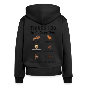 Was ich in meiner Freizeit mache: Alles über Pferd - Frauen Premium Bio Zip Hoodie - Schwarz - Hinten - Julia (174cm)