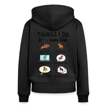 Was ich in meiner Freizeit mache: Alles über Pferd - Frauen Premium Bio Zip Hoodie - Schwarz - Hinten - Julia (174cm)