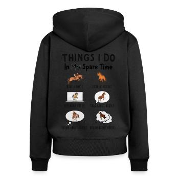 Was ich in meiner Freizeit mache: Alles über Pferd - Frauen Premium Bio Zip Hoodie - Schwarz - Hinten - Julia (174cm)