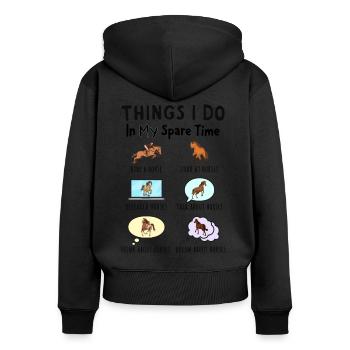 Was ich in meiner Freizeit mache: Alles über Pferd - Frauen Premium Bio Zip Hoodie - Schwarz - Hinten - Julia (174cm)
