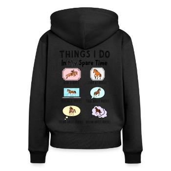 Was ich in meiner Freizeit mache: Alles über Pferd - Frauen Premium Bio Zip Hoodie - Schwarz - Hinten - Julia (174cm)