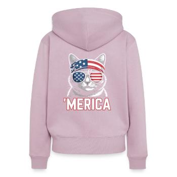 'Merica Katze Mit Sonnenbrille - Frauen Premium Bio Zip Hoodie - Altrosa - Hinten - Julia (174cm)