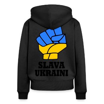 Slava ukraini - Frauen Premium Bio Zip Hoodie - Schwarz - Hinten - Julia (174cm)
