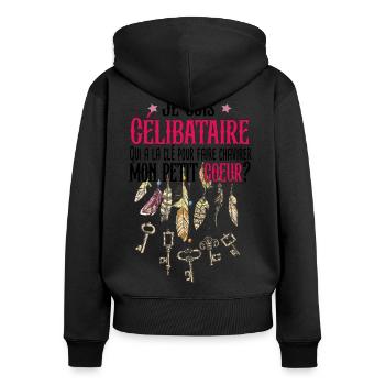 Célibataire Femme Amour Couple Cadeau Humour - Sweat à capuche zippé Premium bio Femme - noir - Dos - Julia (174cm)