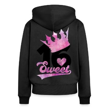 16ÈME ANNIVERSAIRE SWEET 16 - Sweat à capuche zippé Premium bio Femme - noir - Dos - Julia (174cm)