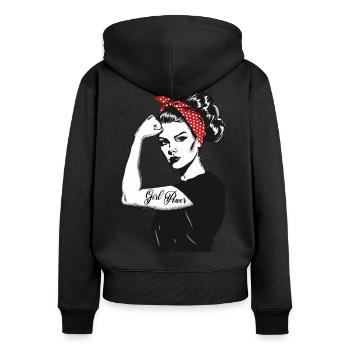 Girl Power Girl Power Grl Pwr Femme Fille Rétro - Sweat à capuche zippé Premium bio Femme - noir - Dos - Julia (174cm)