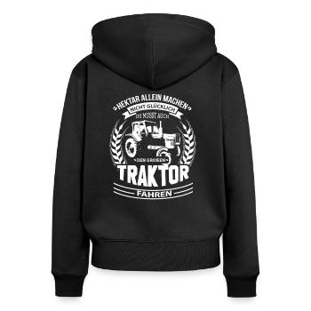 Fortschritt Traktor Landwirt Trecker Hektar DDR - Frauen Premium Bio Zip Hoodie - Schwarz - Hinten - Julia (174cm)
