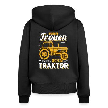 Fortschritt Traktor Trecker Landwirtin Geschenk - Frauen Premium Bio Zip Hoodie - Schwarz - Hinten - Julia (174cm)