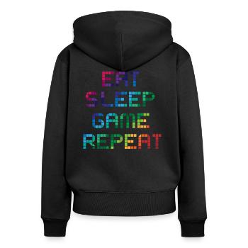 Gamer saying Eat Sleep Game Repeat - gift idea - Women's Premium Organic Zip Hoodie - black - Back - Julia (174cm)