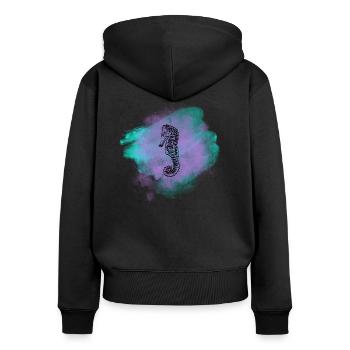 Seepferd Skizze - Frauen Premium Bio Zip Hoodie - Schwarz - Hinten - Julia (174cm)