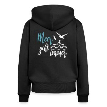 Meer geht immer - Urlaub am Meer - Frauen Premium Bio Zip Hoodie - Schwarz - Hinten - Julia (174cm)