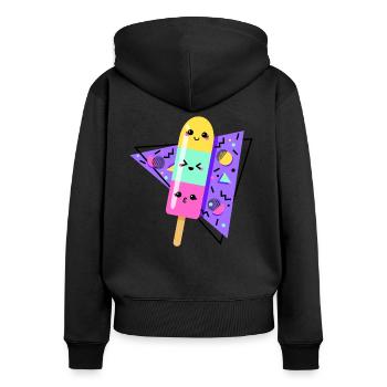 Kawaii Multicolored Ice Cream Retro 80s Style - Women's Premium Organic Zip Hoodie - black - Back - Julia (174cm)