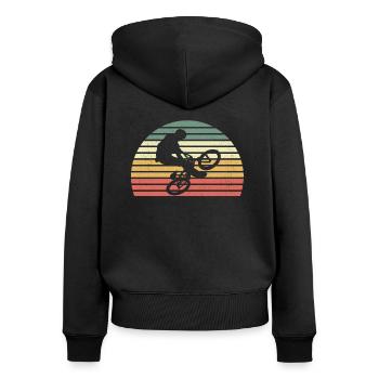 Retro BMX - Frauen Premium Bio Zip Hoodie - Schwarz - Hinten - Julia (174cm)