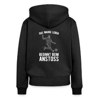 Fußball Fussball - Frauen Premium Bio Zip Hoodie - Schwarz - Hinten - Julia (174cm)