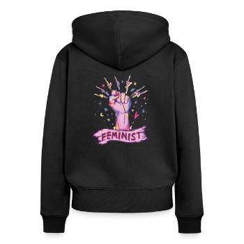 Feminismus Frauenpower Feminist - Frauen Premium Bio Zip Hoodie - Schwarz - Hinten - Julia (174cm)