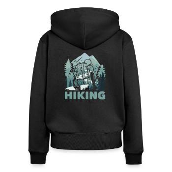 Wandern Trekking Wanderer - Frauen Premium Bio Zip Hoodie - Schwarz - Hinten - Julia (174cm)