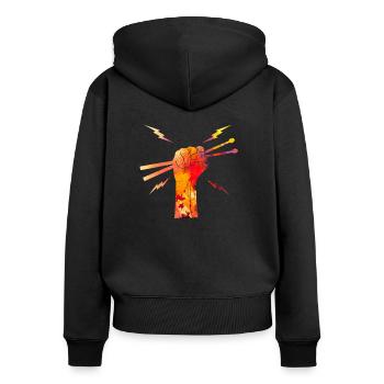 Motif de baguettes de batteur de batteur de batterie - Sweat à capuche zippé Premium bio Femme - noir - Dos - Julia (174cm)