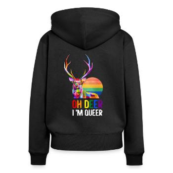 Oh Deer I'm Queer LGBTQ Rainbow Gift - Women's Premium Organic Zip Hoodie - black - Back - Julia (174cm)