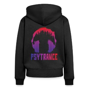 Psytrance Kopfhöhrer Psychedelisch Psytrance - Frauen Premium Bio Zip Hoodie - Schwarz - Hinten - Julia (174cm)