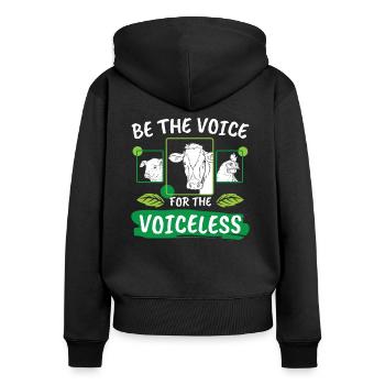 Vegan Tierleidfrei Be the voice for the voiceless - Frauen Premium Bio Zip Hoodie - Schwarz - Hinten - Julia (174cm)