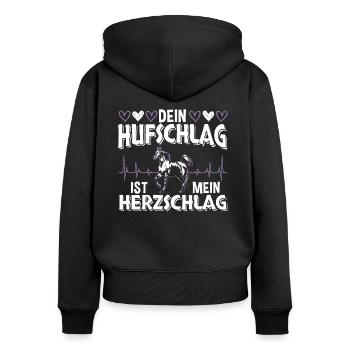 Pferd Dein Hufschlag ist mein Herzschlag Heartbeat - Frauen Premium Bio Zip Hoodie - Schwarz - Hinten - Julia (174cm)